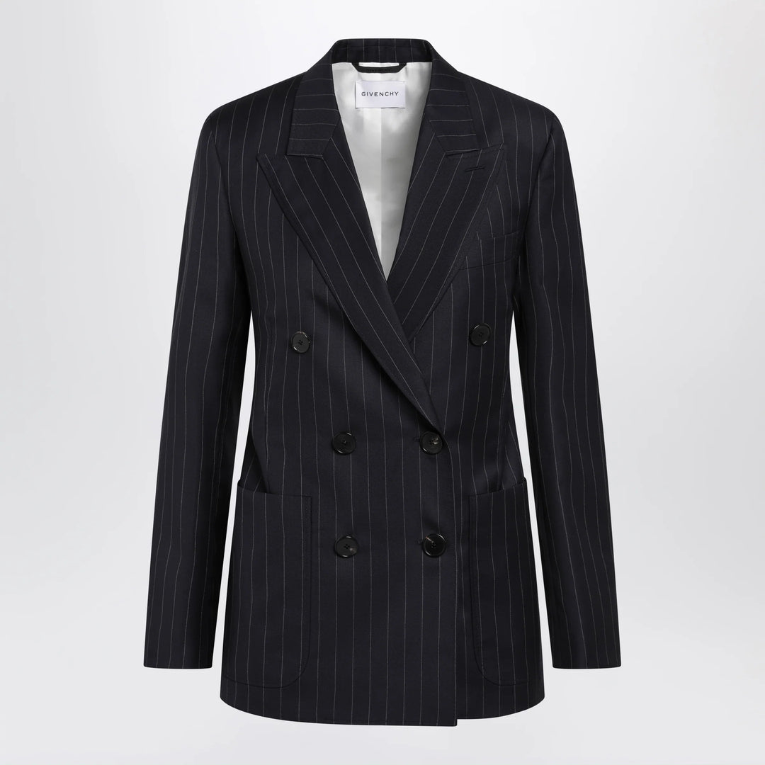 Givenchy - Double-breasted pinstripe wool jacket, dark navy