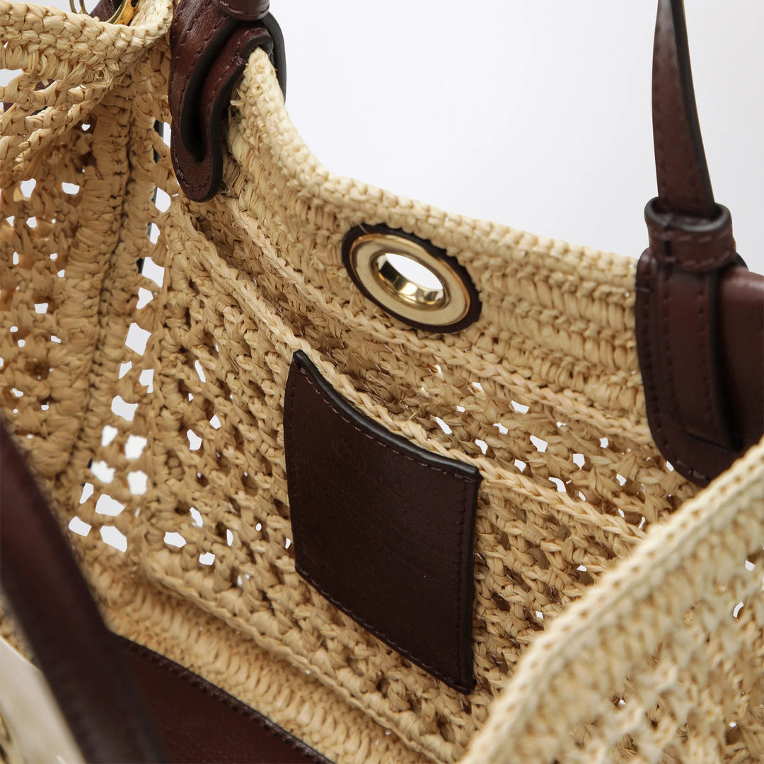 Chloé - Iconic tote bag in raffia and leather, Hot Sand