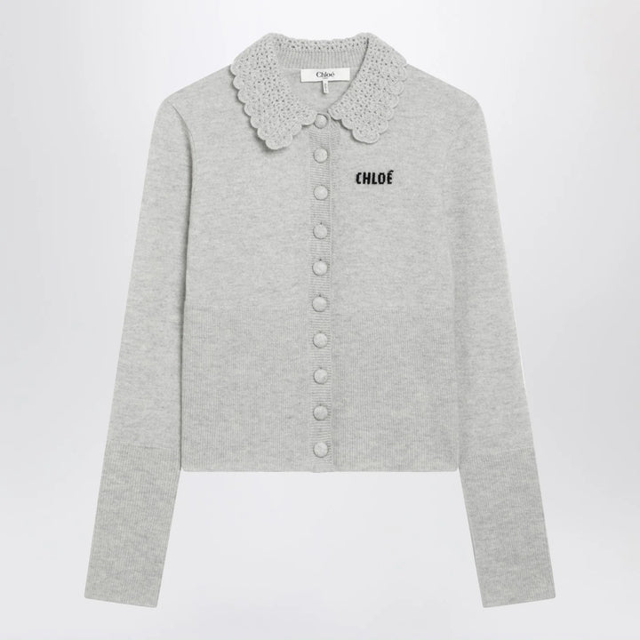 Chloé - Light grey wool cardigan with logo