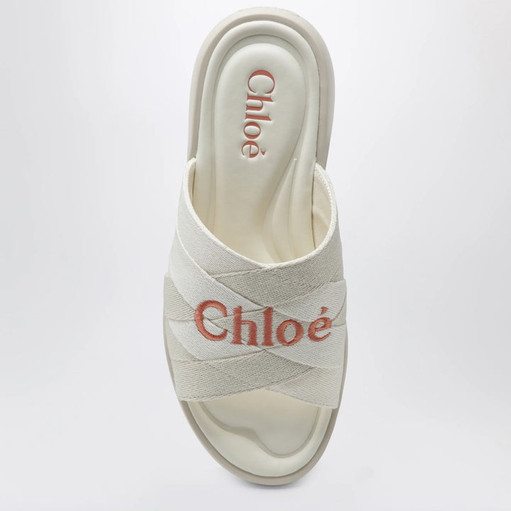 Chloé - Poolette clogs in ivory woven linen