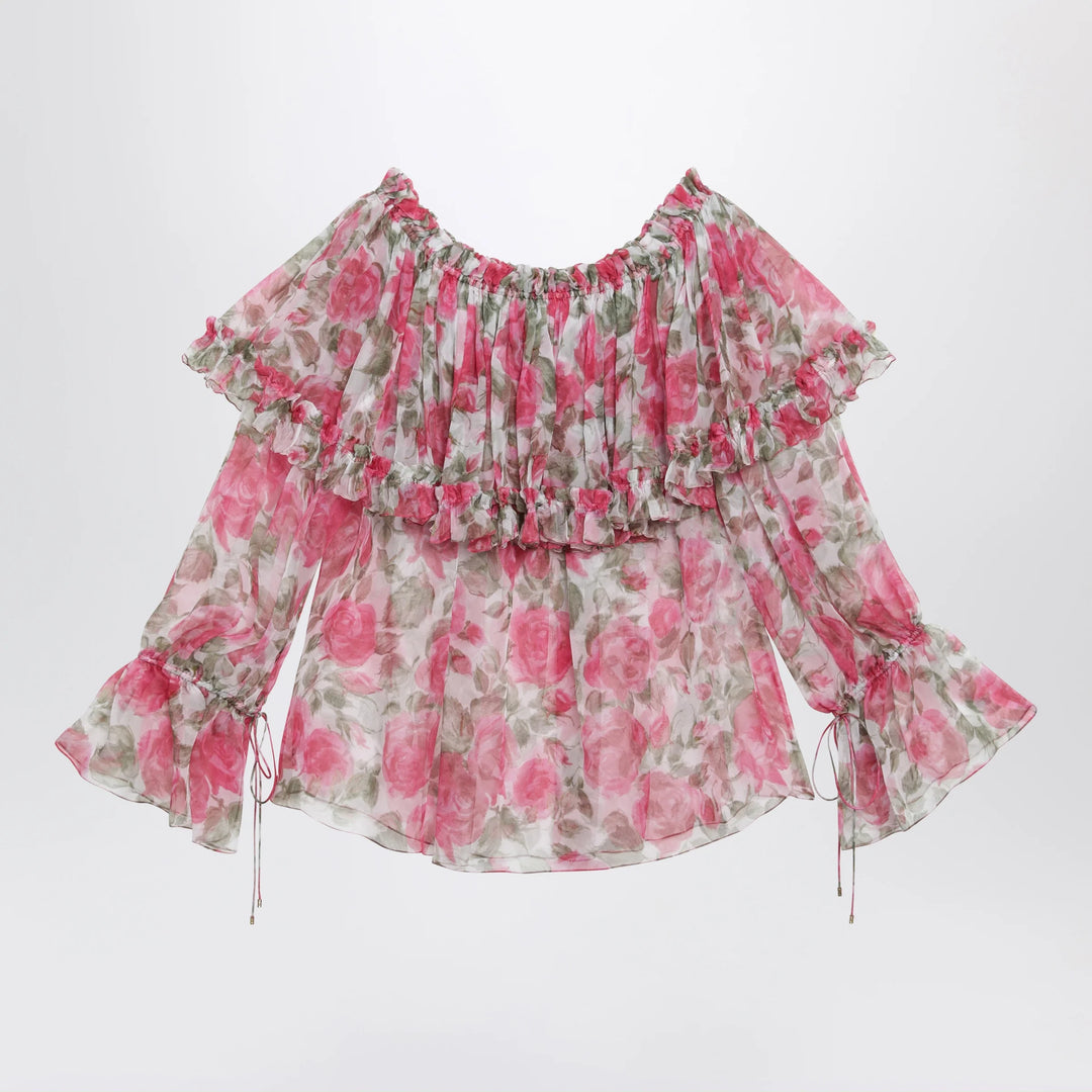 Chloé - Puff-sleeve top in multicolor silk