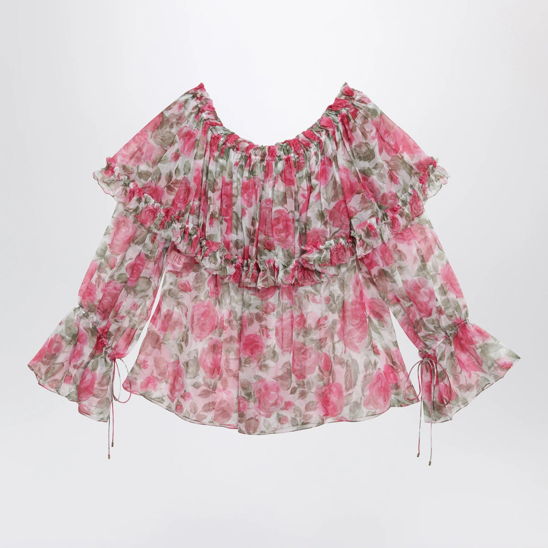 Chloé - Puff-sleeve top in multicolor silk