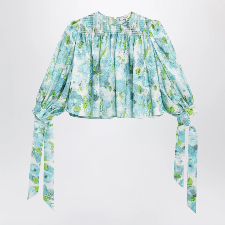 Chloé - Ruched cropped silk jacquard floral top, multicolor
