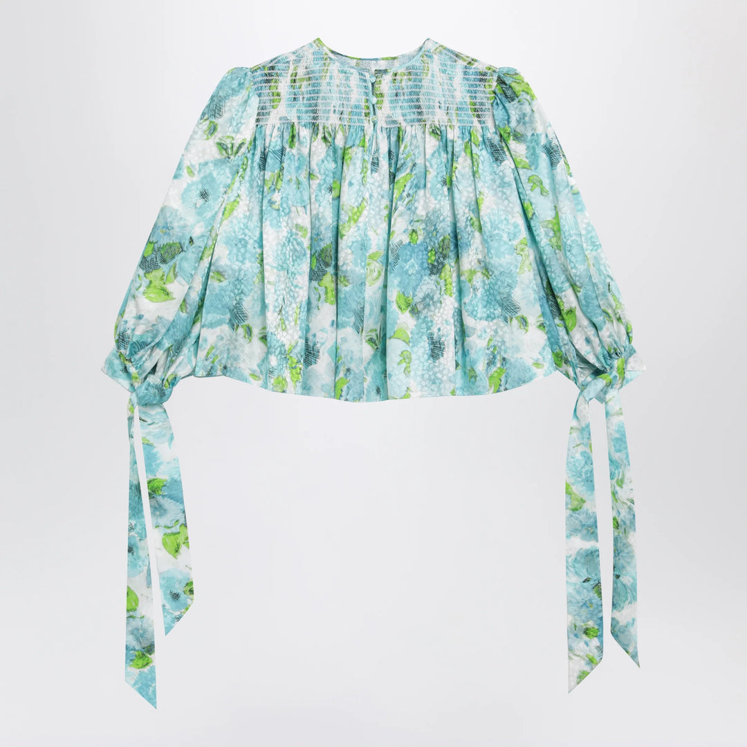 Chloé - Ruched cropped silk jacquard floral top, multicolor