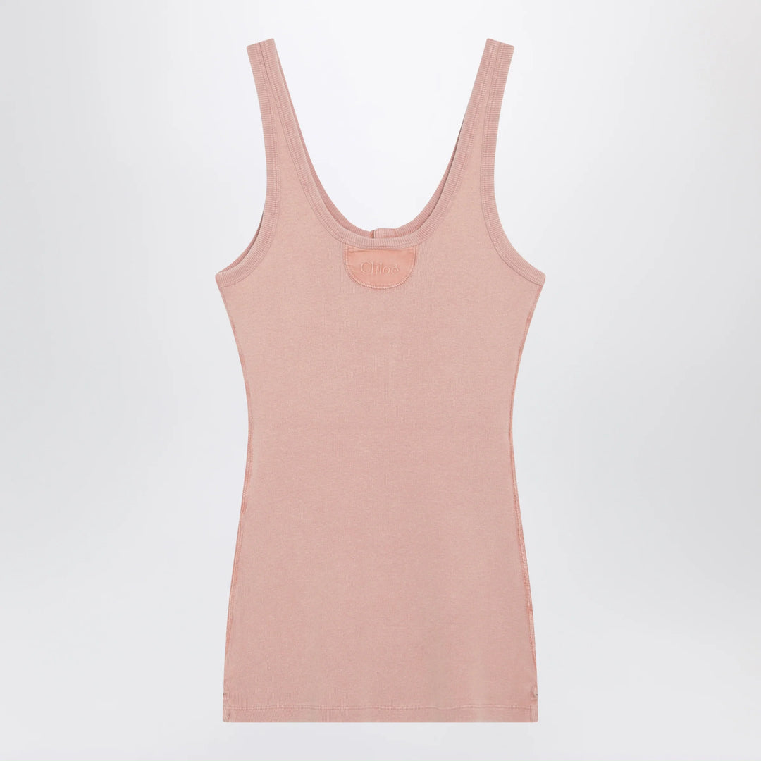 Chloé - Fitted Henley tank top in ribbed organic cotton, pink