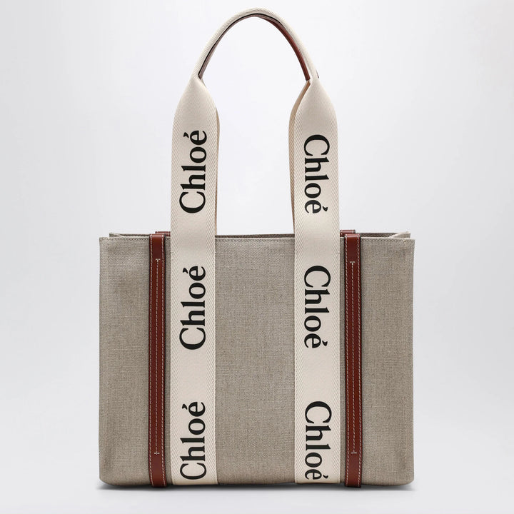 Chloé - Woody medium bag in beige canvas