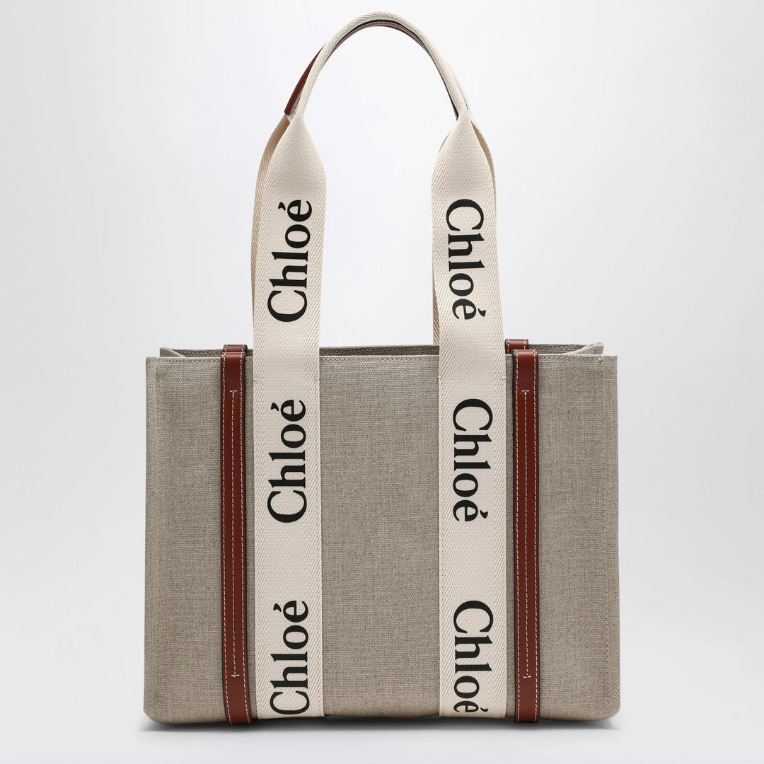 Chloé - Woody medium bag in beige canvas