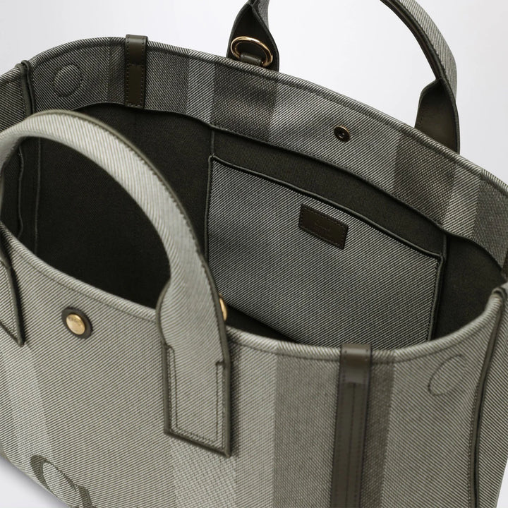 Chloé - Carry tote bag in dark green striped canvas