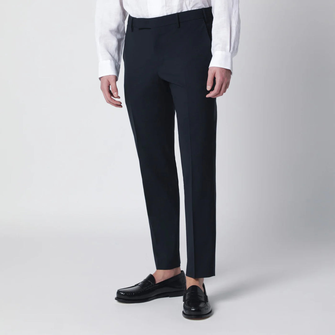 PT Torino - Navy blue wool-blend trousers