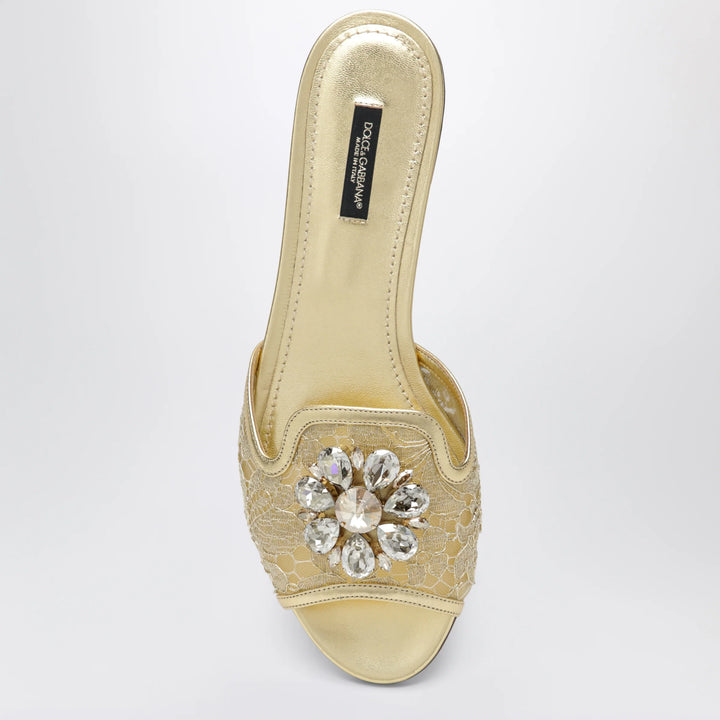 Dolce&amp;Gabbana - Rainbow slides in gold lurex lace with brooch