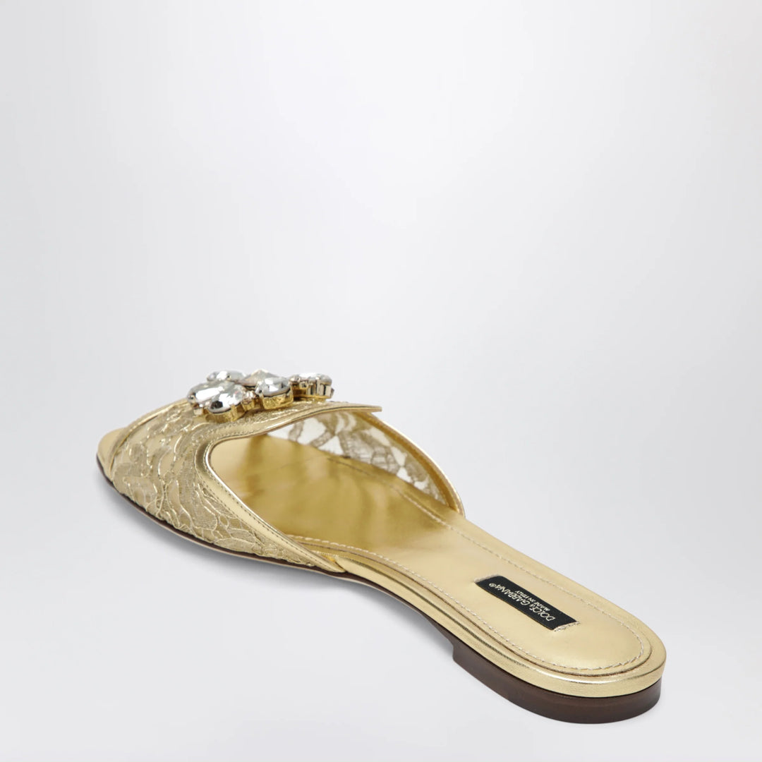 Dolce&amp;Gabbana - Rainbow slides in gold lurex lace with brooch