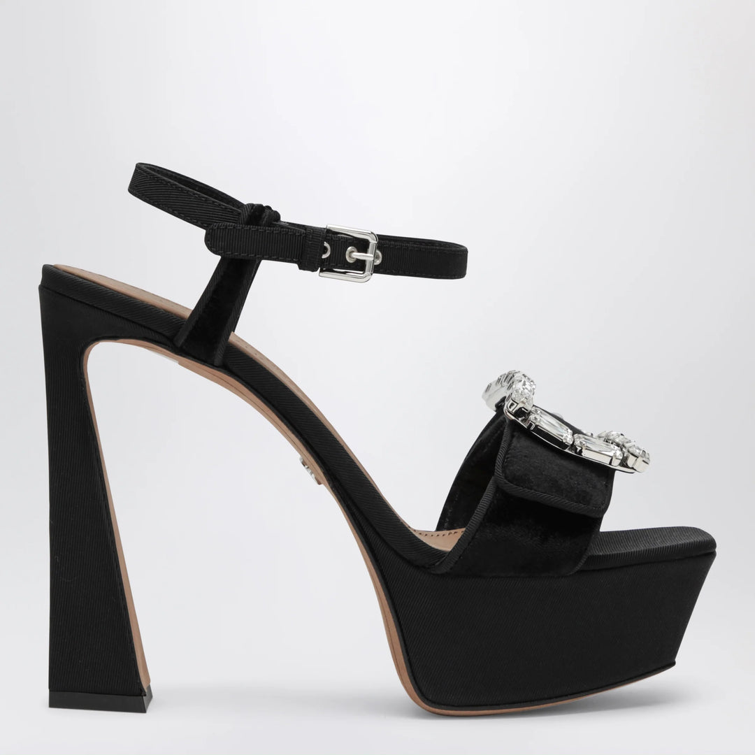Dolce&amp;Gabbana - Black velvet platform sandal with jeweled buckle