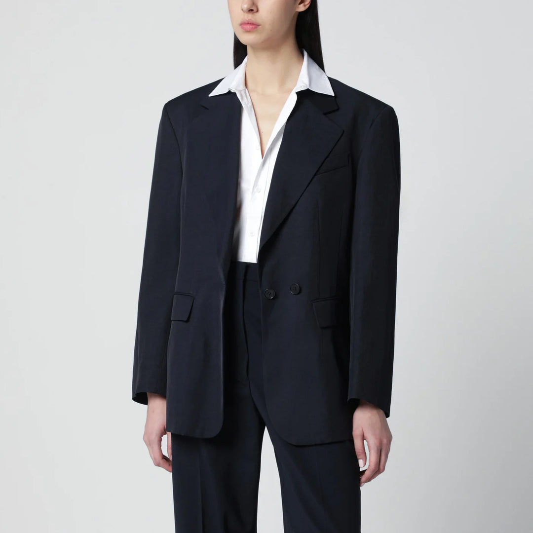 P.A.R.O.S.H. - Blue linen-blend single-breasted jacket