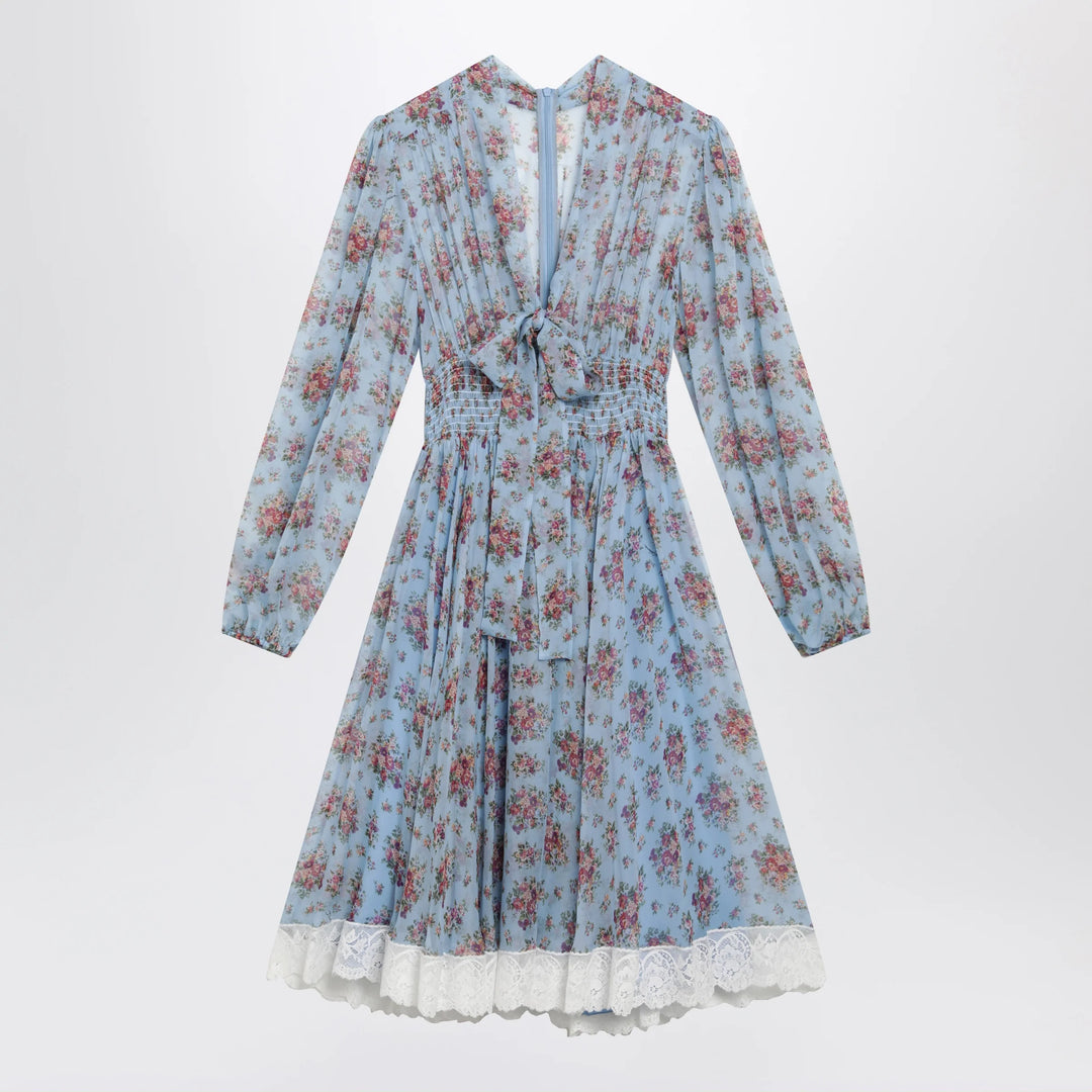 Dolce&amp;Gabbana - Floral bouquet-print chiffon dress in light blue