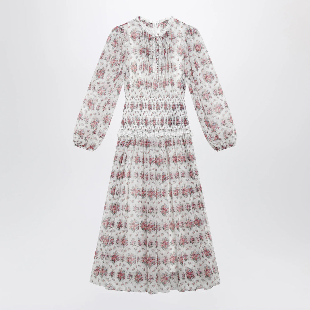 Dolce&amp;Gabbana - Long chiffon dress with floral bouquet print, white
