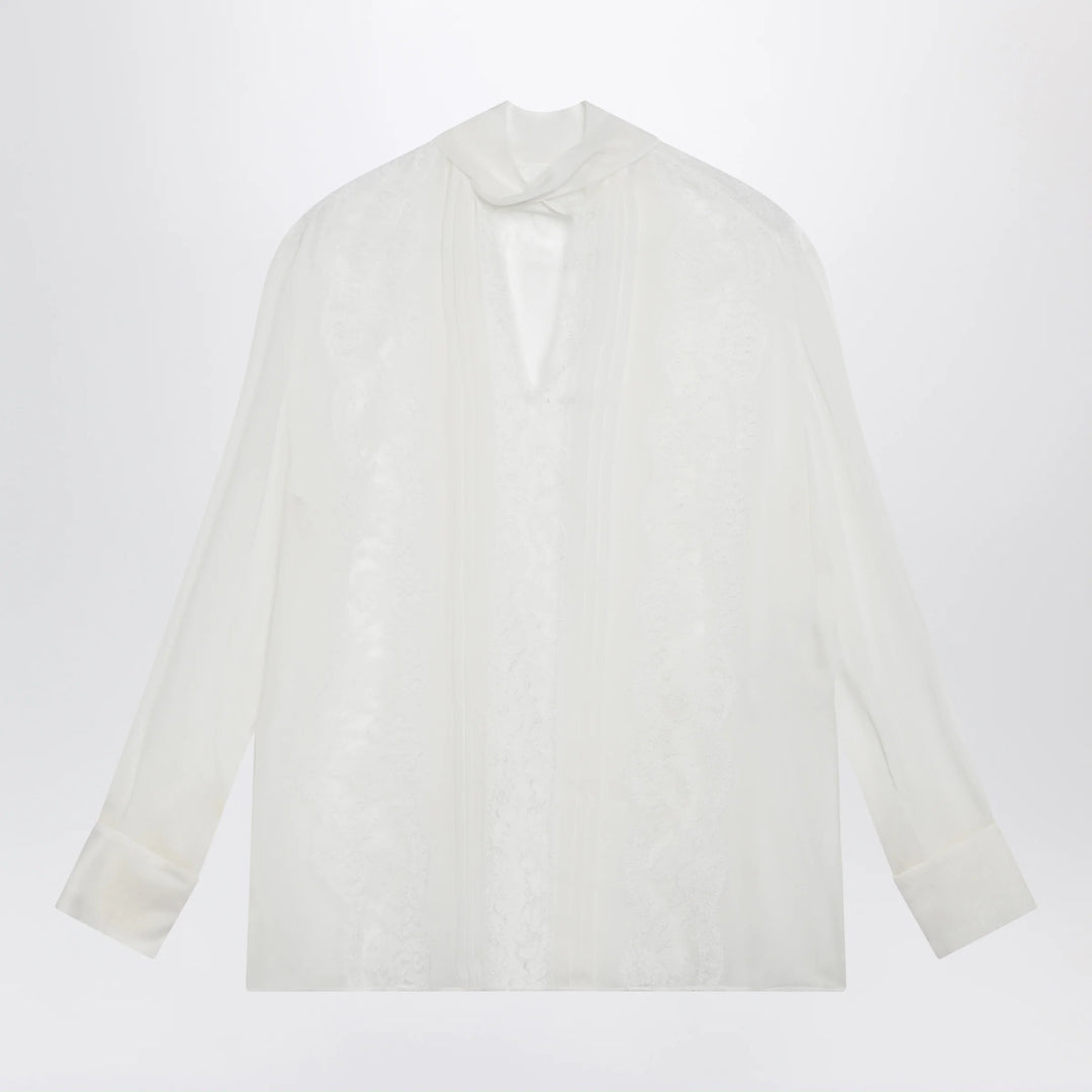 Dolce&amp;Gabbana - Silk chiffon and lace blouse with neck scarf in white