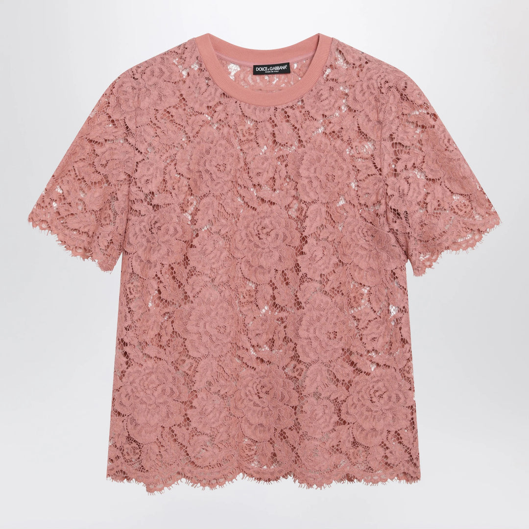 Dolce&amp;Gabbana - Short-sleeve T-shirt in pink corded lace