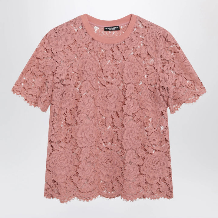 Dolce&amp;Gabbana - Short-sleeve T-shirt in pink corded lace