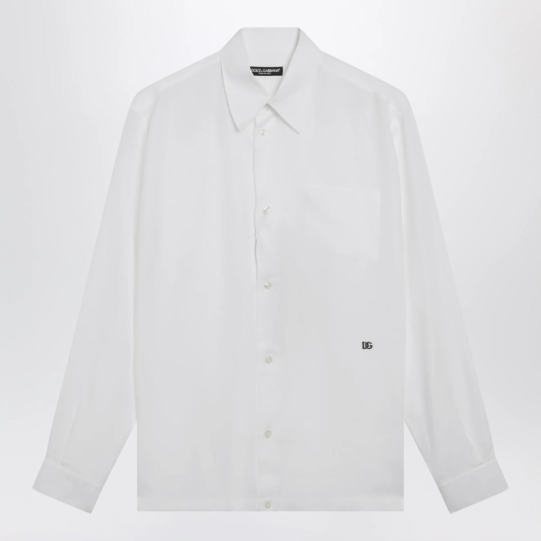Dolce&amp;Gabbana - Hawaii-fit linen shirt with DG hardware, optic white