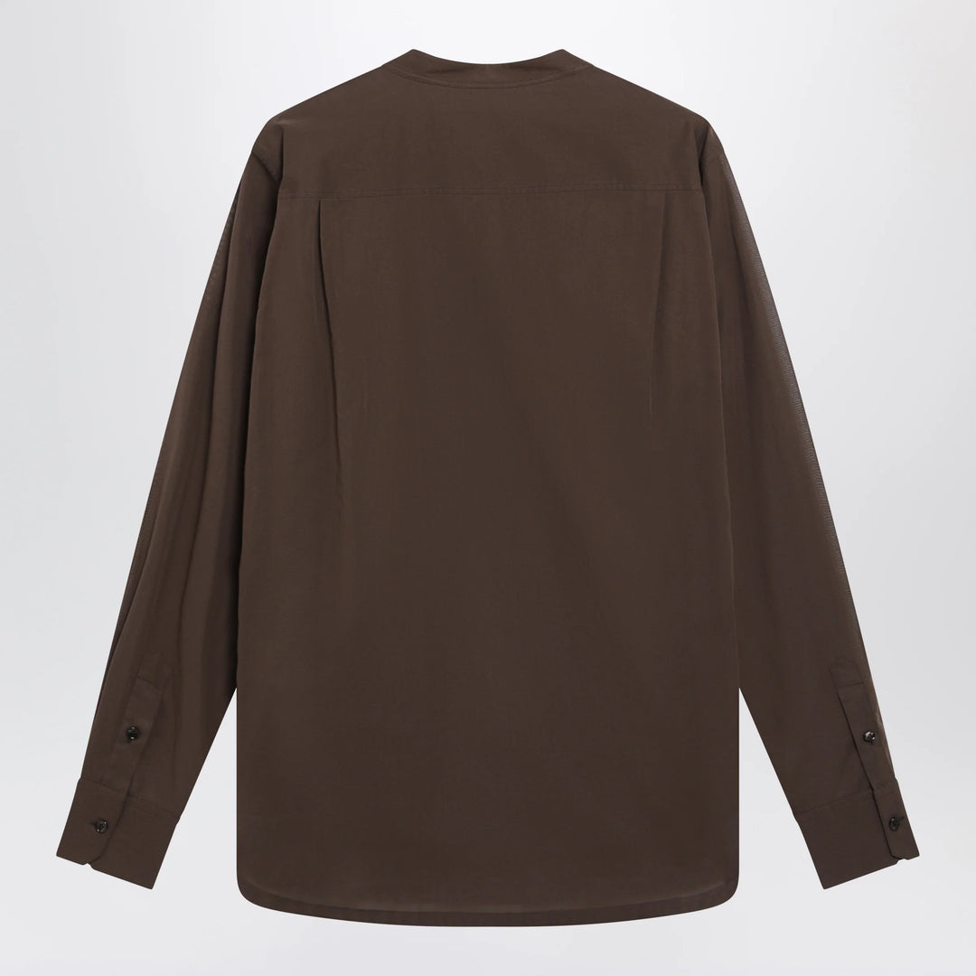 Dolce&amp;Gabbana - Brown cotton canvas mandarin-collar shirt