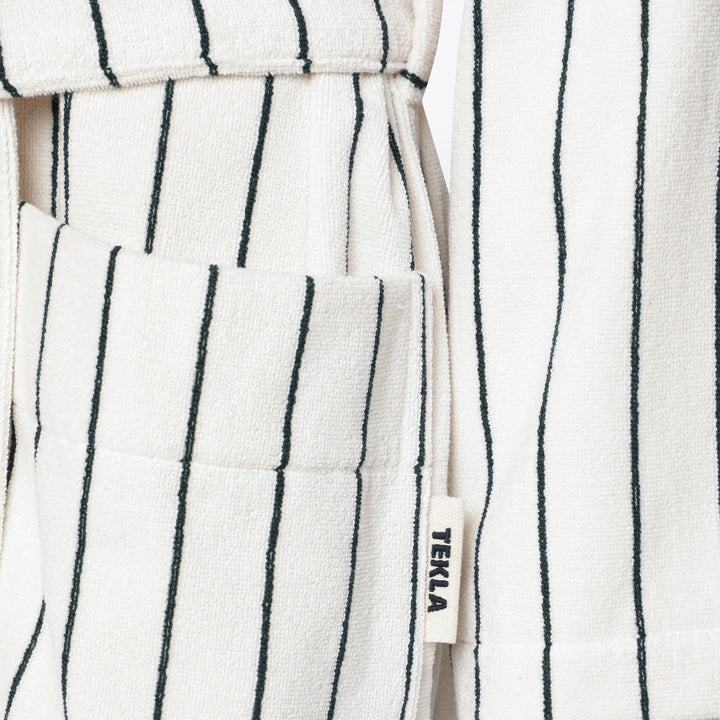Tekla - Hooded organic cotton bathrobe in racing green stripes