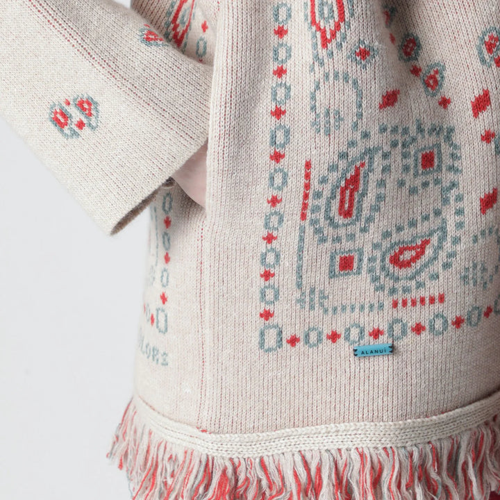 Alanui - Beige/coral bandana jacquard cardigan