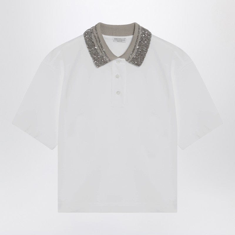 Shirts & Tops Brunello Cucinelli - White polo shirt with Dazzling Knit Collar - M Brand