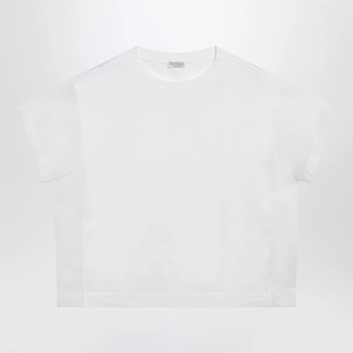 Brunello Cucinelli - T-shirt in cotton jersey and organza in white