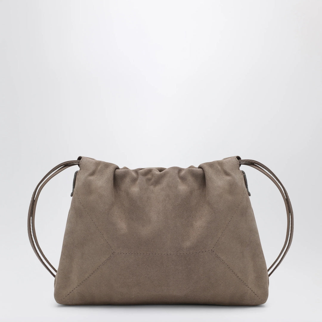 Brunello Cucinelli - BC Duo Pouch brown suede bag with monile detail