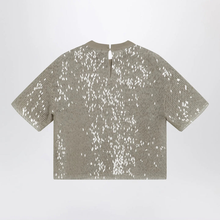 Brunello Cucinelli - Dazzling Cascade Embroidery T-shirt in Crispy silk