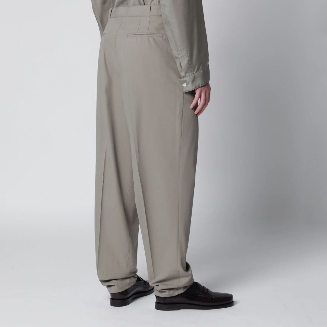 Brunello Cucinelli - Twill cotton trousers with pleats in khaki