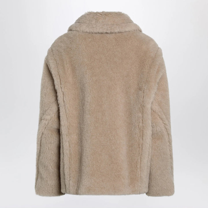 Max Mara - Light beige alpaca and wool teddy cropped coat