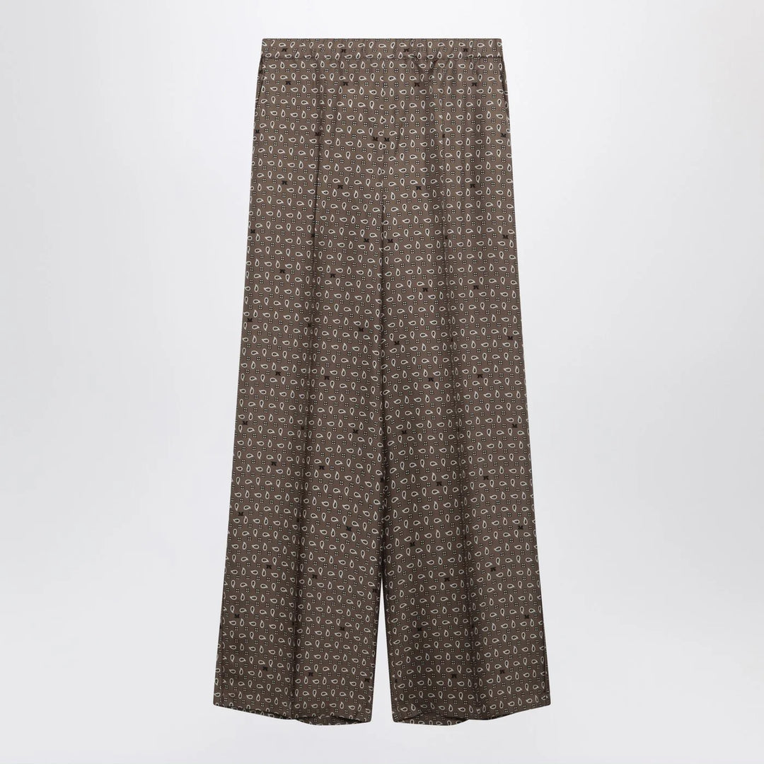 Max Mara - Mud-coloured printed silk trousers