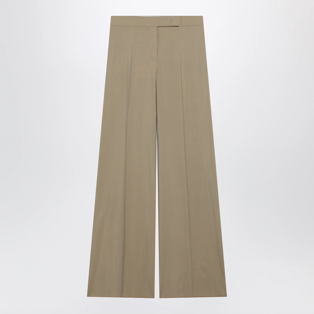 Max Mara - Wide-leg trousers in sand-colored wool and silk poplin
