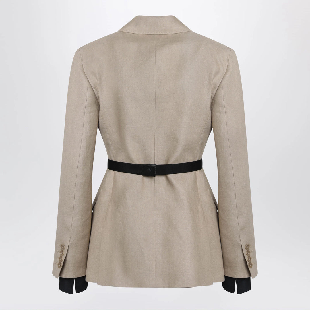 Max Mara - Double-breasted pure linen blazer in camel