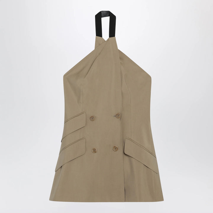 Max Mara - Sleeveless jacket in sand-colored wool and silk poplin