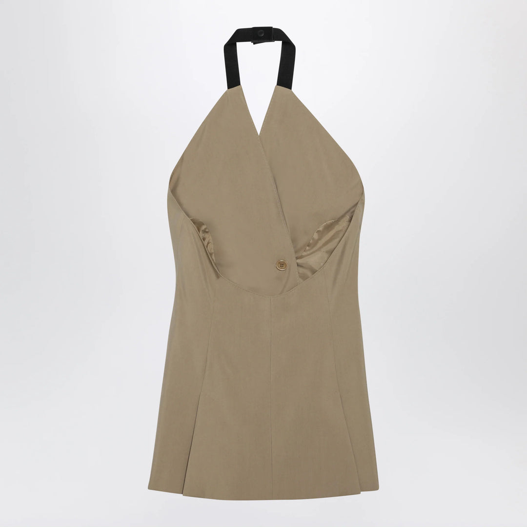 Max Mara - Sleeveless jacket in sand-colored wool and silk poplin