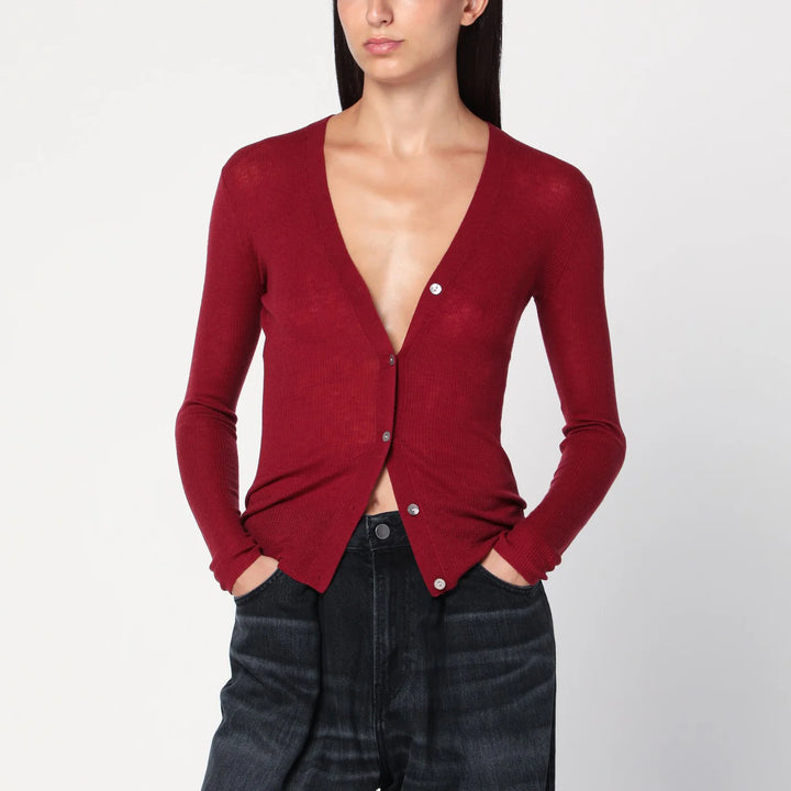 6397 - Bordeaux semi-sheer knit cardigan