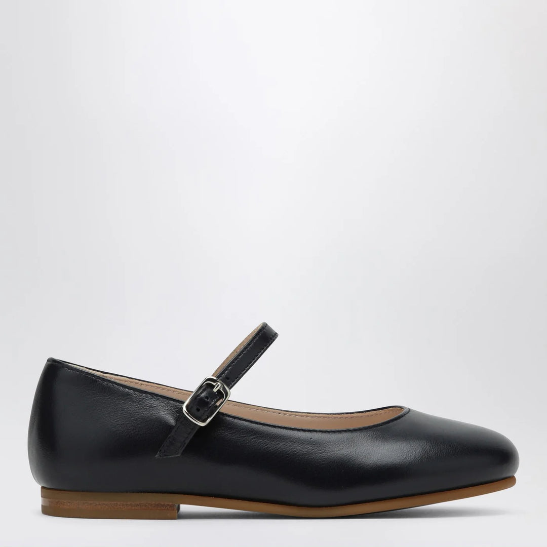 Blue ballet flats in leather with strap