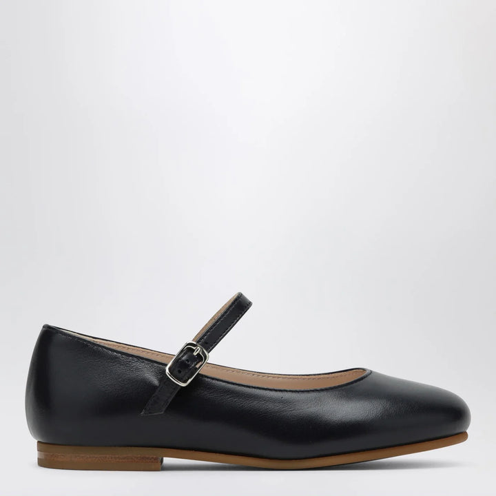 Blue ballet flats in leather with strap