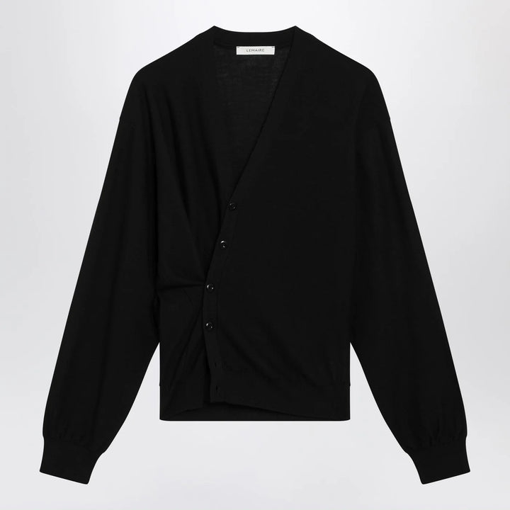LEMAIRE - Black asymmetric wool-blend cardigan