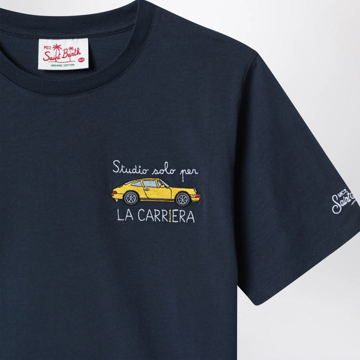 MC2 Saint Barth - Blue T-shirt with car embroidery