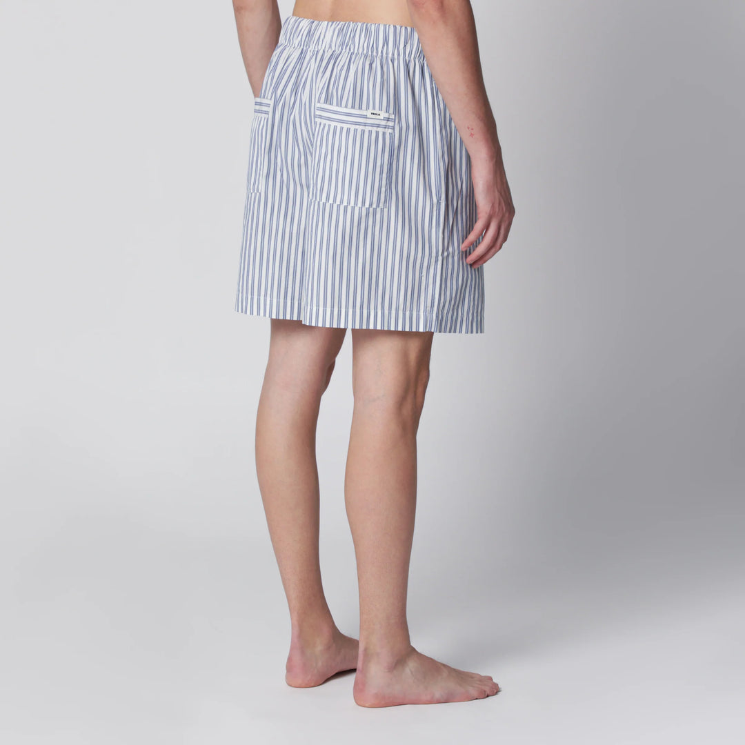 Tekla - White/light blue striped pajama shorts