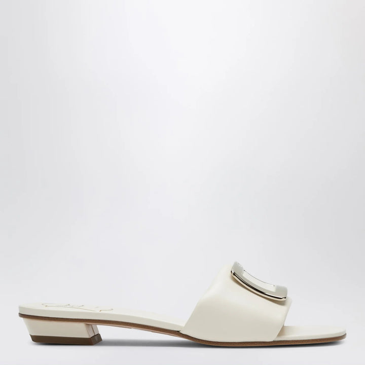 ROGER VIVIER - Square buckle leather slides white