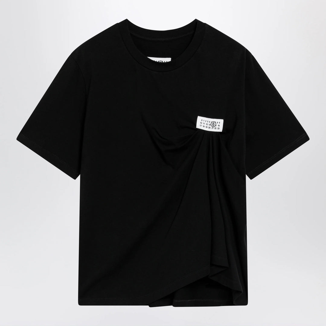 MM6 Maison Margiela - Black draped T-shirt with logo patch