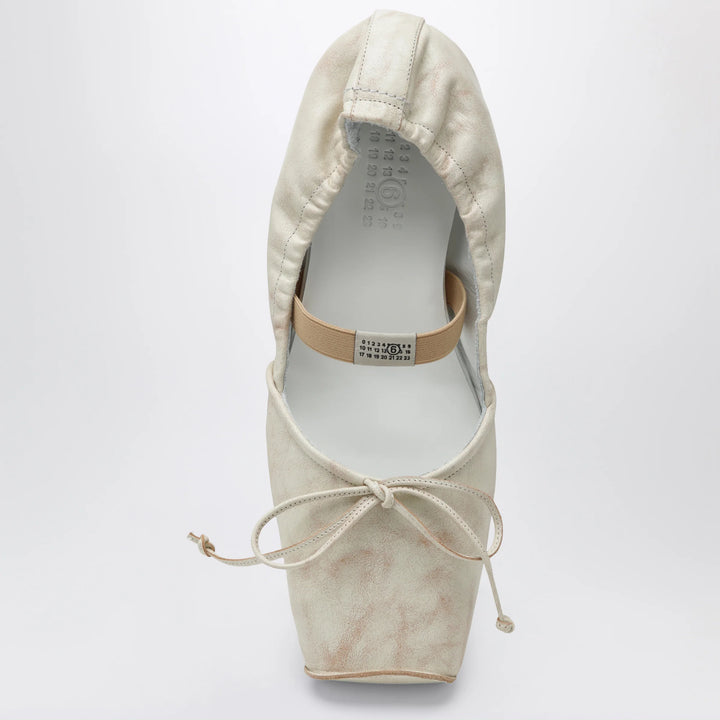 MM6 Maison Margiela - Light beige square-toe calfskin ballerina flats