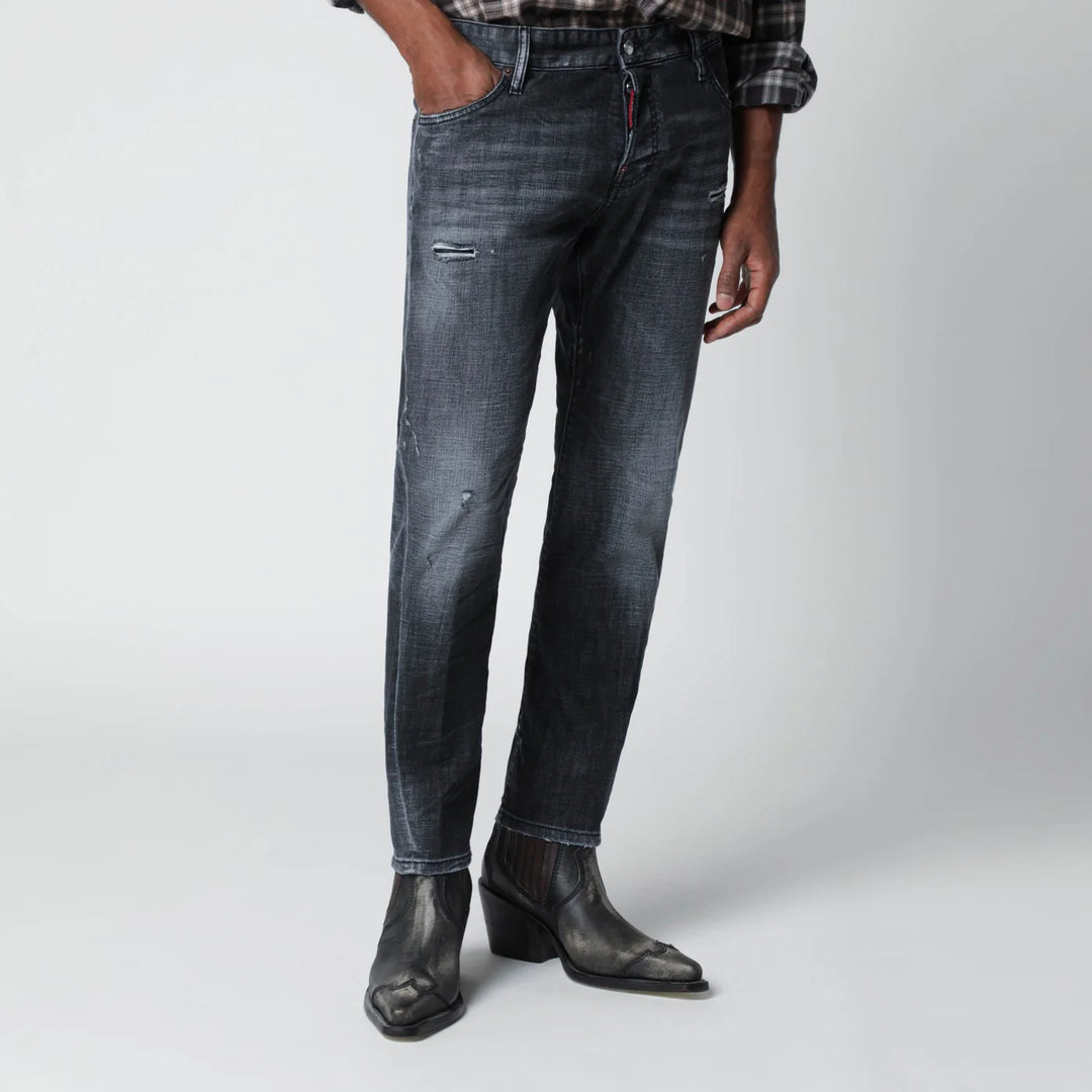 Dsquared2 - Slim black washed jeans with distressed details