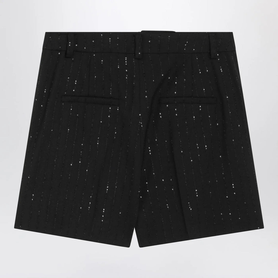 Max Mara Pianoforte - Black Shorts with pinstripe-effect micro sequins