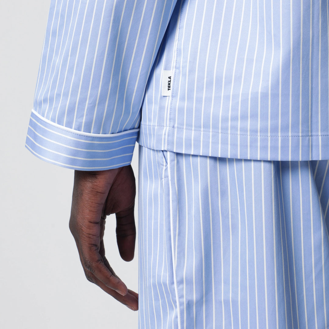 Tekla - Light blue pajama shirt with white stripes