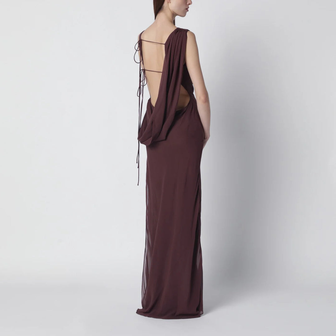 THE ANDAMANE - Aubergine silk-blend long dress